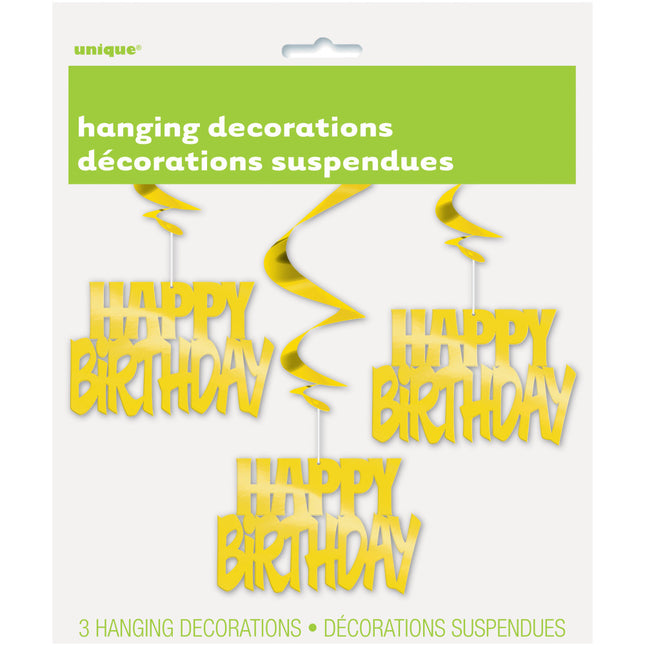 Hängende Dekoration Happy Birthday Gold 81cm 3tlg