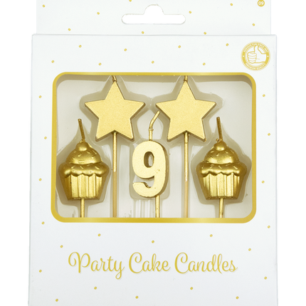 Kerzen 9 Jahre Cupcake Gold 17,5cm