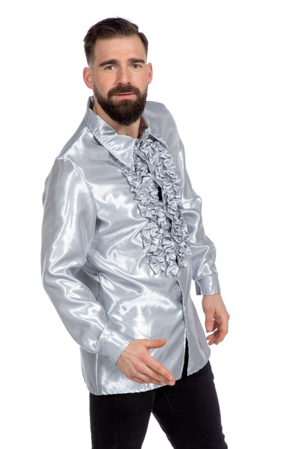 Disco Bluse Rüschen Silber