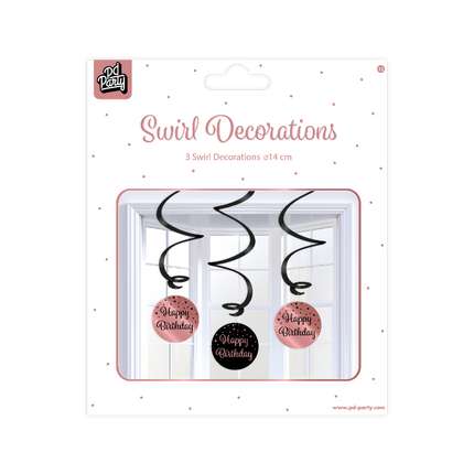 Hängende Dekoration Happy Birthday Schwarz Rosa 17cm 3Stück