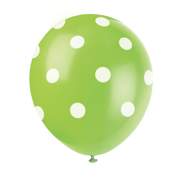 Limettengrüne Ballons Weiße Punkte 30cm 6Stk