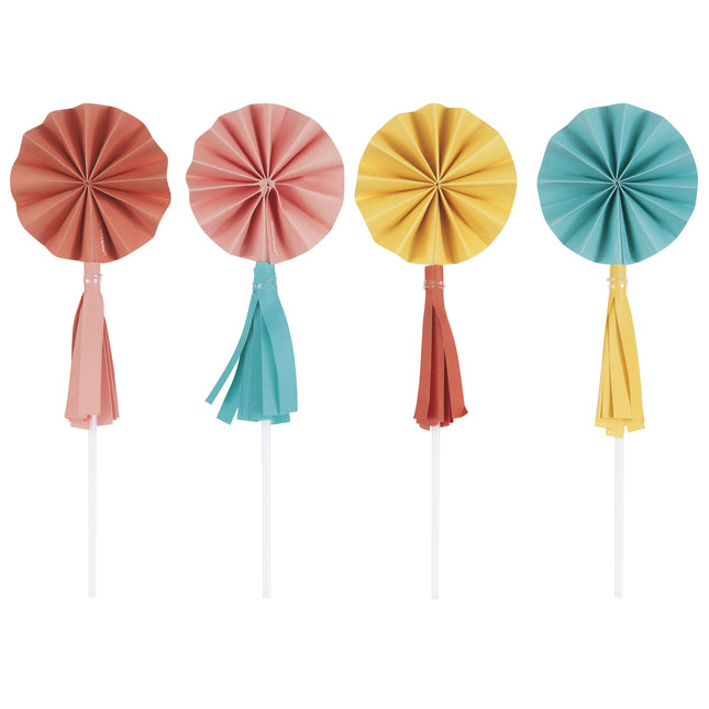 Bunte Cupcake Topper Mini Fächer mit Quasten 8 Stk
