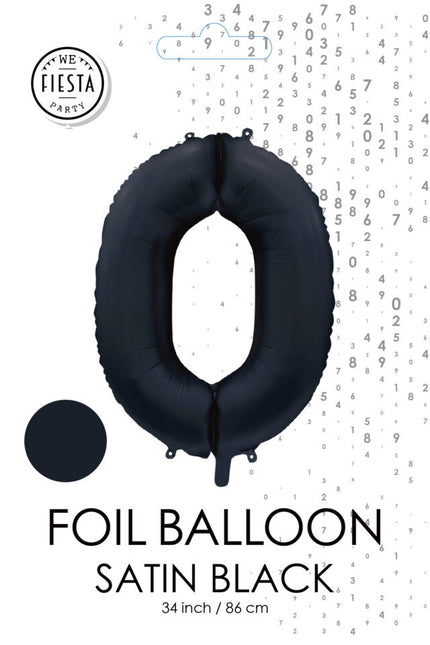 Schwarzer Zahlenballon 0 Jahr Glanz 86cm