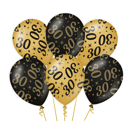 Ballons 30 Jahre Gold Schwarz 30cm 6 Stk