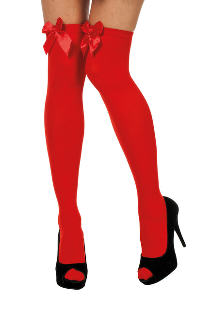 Rote Strümpfe mit Schleife