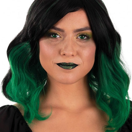 Perücke Alicia Halblang mit Wellen Schwarz bis Grün