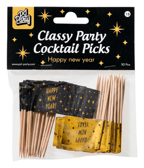 Cocktailstäbchen Frohes Neues Jahr 6,5cm 50Stk