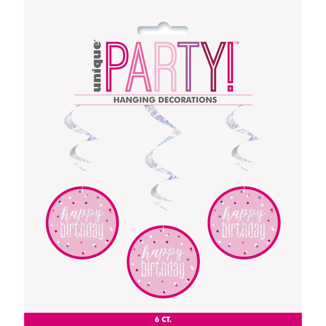 Hängende Dekoration Happy Birthday Rosa 81cm 6Stk