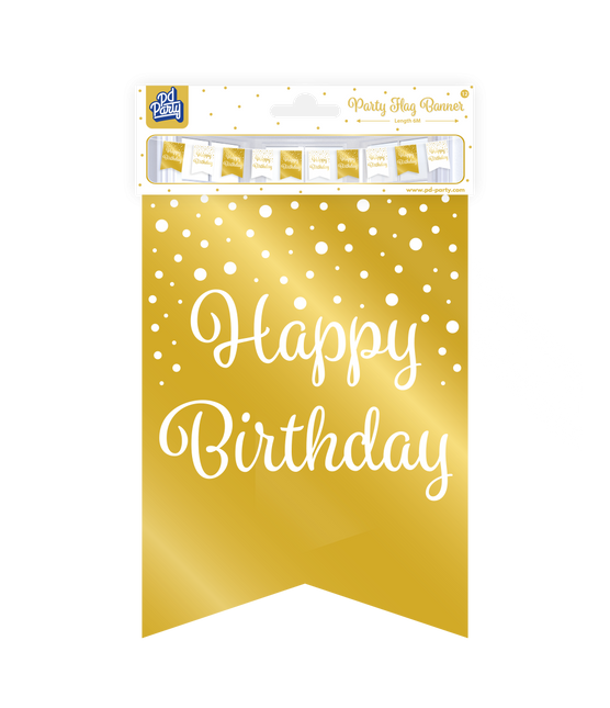 Banner Happy Birthday Gold Weiß 6m