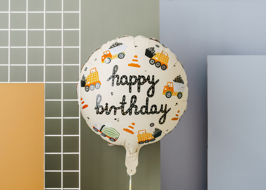 Happy Birthday Heliumballon Baufahrzeuge Leer 45cm