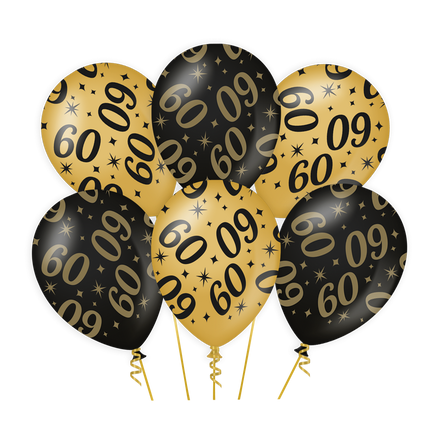Ballons 60 Jahre Gold Schwarz 30cm 6 Stk