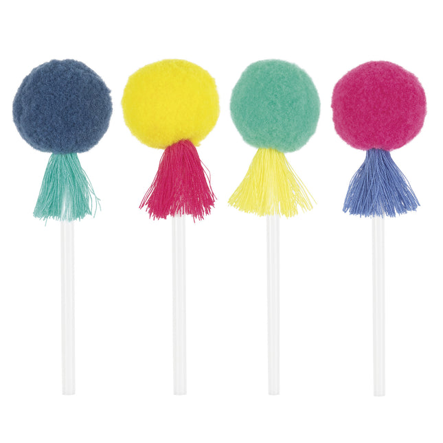Bunte Cupcake Topper Pom Pom & Quasten 8Stk