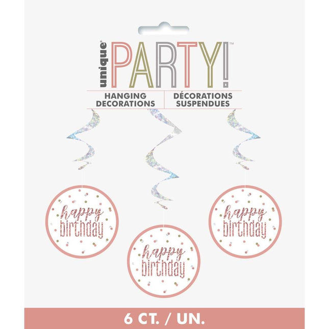 Hängende Dekoration Happy Birthday Rose Gold 81cm 6Stück