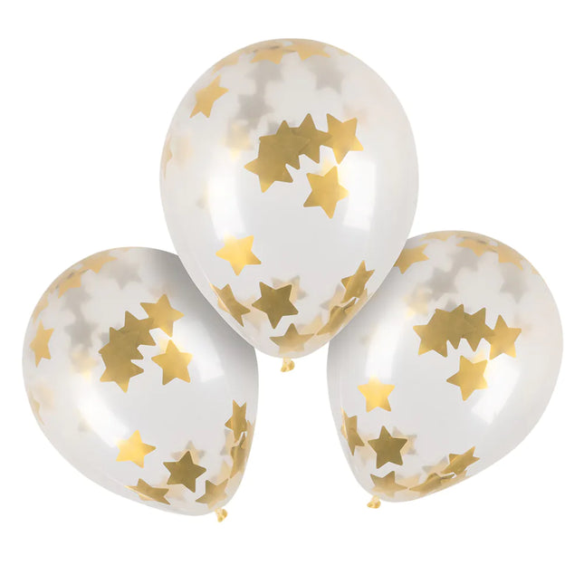 Transparente Konfetti-Ballons Gold Sterne 5 Stk