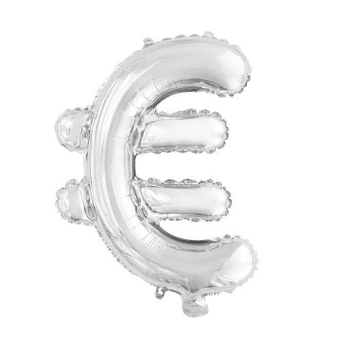 Folie Ballon Euroteken Zilver 41cm met Rietje van WeFiesta koop je bij Partywinkel