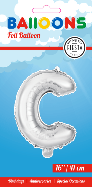 Folie Ballon Letter C Zilver 41cm met Rietje van WeFiesta koop je bij Partywinkel