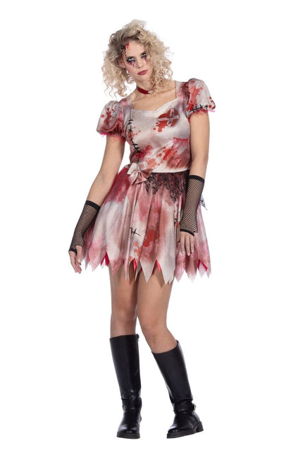 Halloween Jurk Dames Kort Met Bloed 2 delig van Wilbers & Wilbers koop je bij Partywinkel