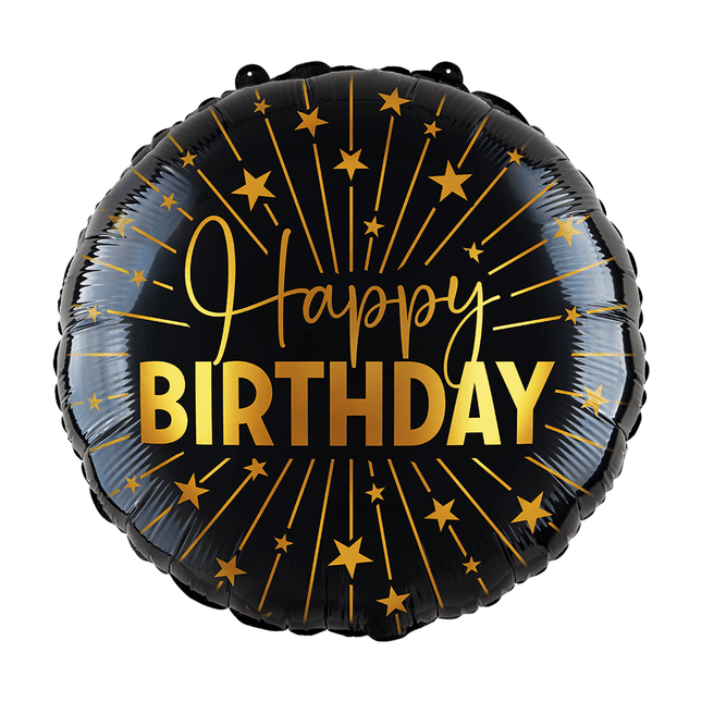 Happy Birthday Helium Ballon Zwart Goud Folie Leeg 45cm van WeFiesta koop je bij Partywinkel