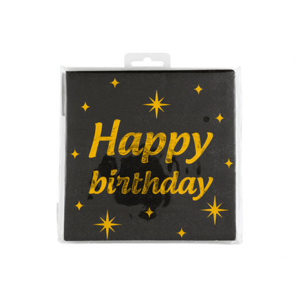 Happy Birthday Servetten Zwart Goud 19cm 16st van Paper Dreams koop je bij Partywinkel