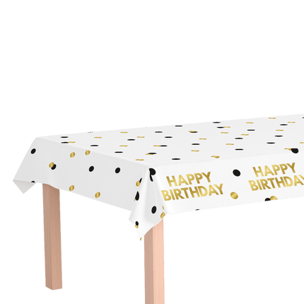 Happy Birthday Tafelkleed Stippen 2,74m van Paper Dreams koop je bij Partywinkel
