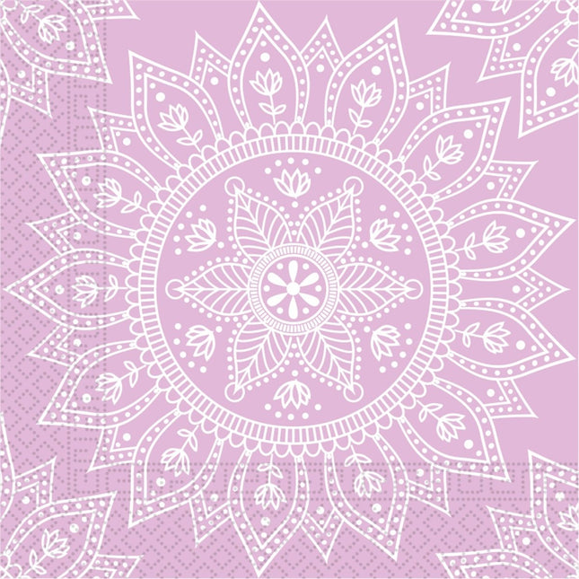 Roze Servetten Mandala 33cm 20st van Procos koop je bij Partywinkel