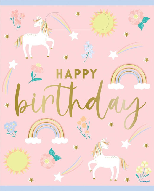Unicorn Uitdeelzakjes Happy Birthday 23cm 8st van Unique koop je bij Partywinkel
