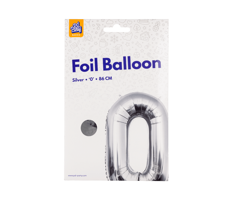 0 Jaar Cijfer Ballon Zilver Leeg 86cm - Partywinkel - 8716764237300