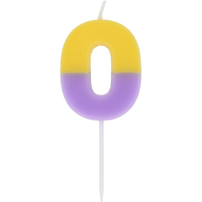 0 Jaar Kaars Geel Paars 9cm van Folat koop je bij Partywinkel