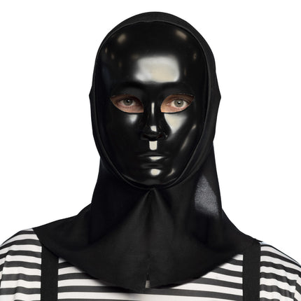 Maske Mime mit Kapuze schwarz