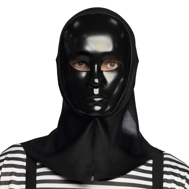 Maske Mime mit Kapuze schwarz