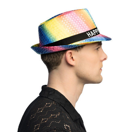 Hut Regenbogen 'Happy Birthday'