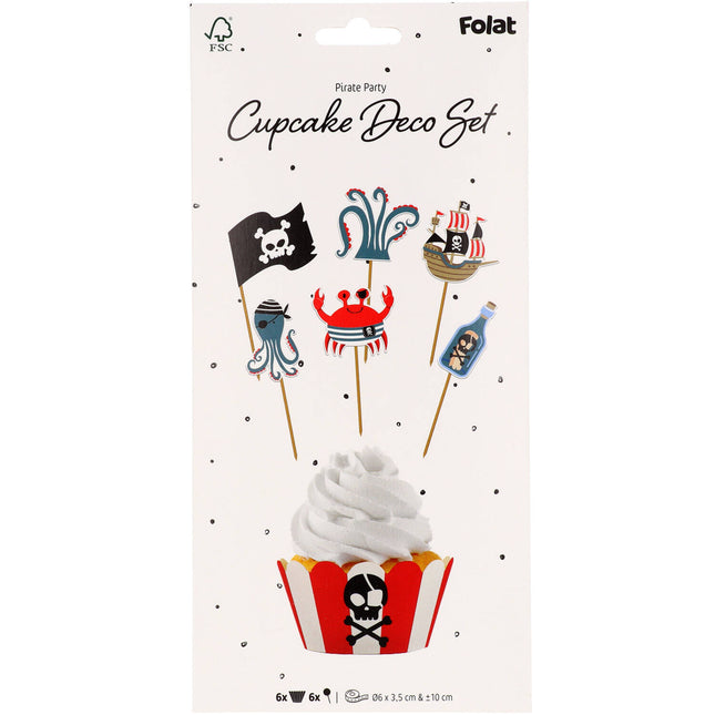 Piraten Cupcake Toppers mit Cupcake Wrappern 6 Stk.