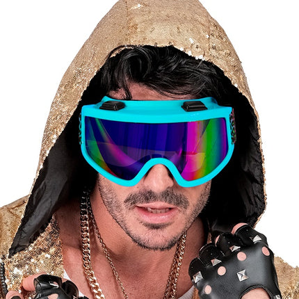 Skibrille 80s Blau Regenbogen Leopard Print