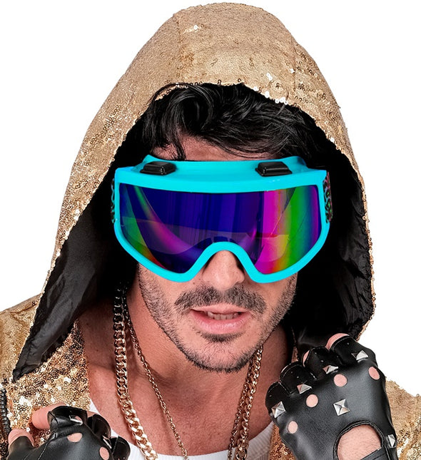 Skibrille 80s Blau Regenbogen Leopard Print