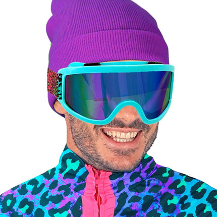 Skibrille 80s Blau Regenbogen Leopard Print