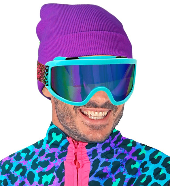Skibrille 80s Blau Regenbogen Leopard Print