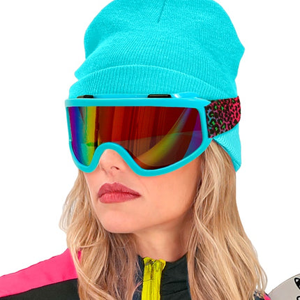 Skibrille 80s Blau Regenbogen Leopard Print