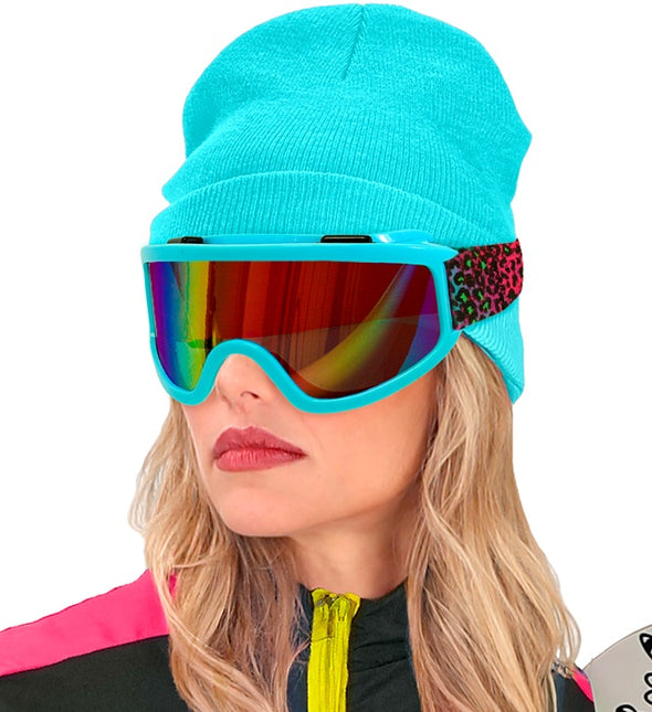 Skibrille 80s Blau Regenbogen Leopard Print