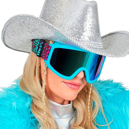 Skibrille 80s Blau Regenbogen Leopard Print