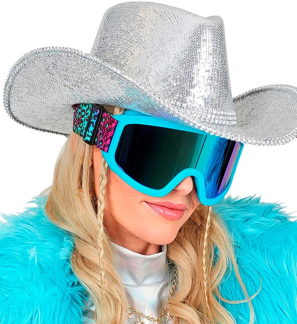 Skibrille 80s Blau Regenbogen Leopard Print