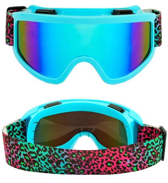Skibrille 80s Blau Regenbogen Leopard Print