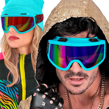 Skibrille 80s Blau Regenbogen Leopard Print