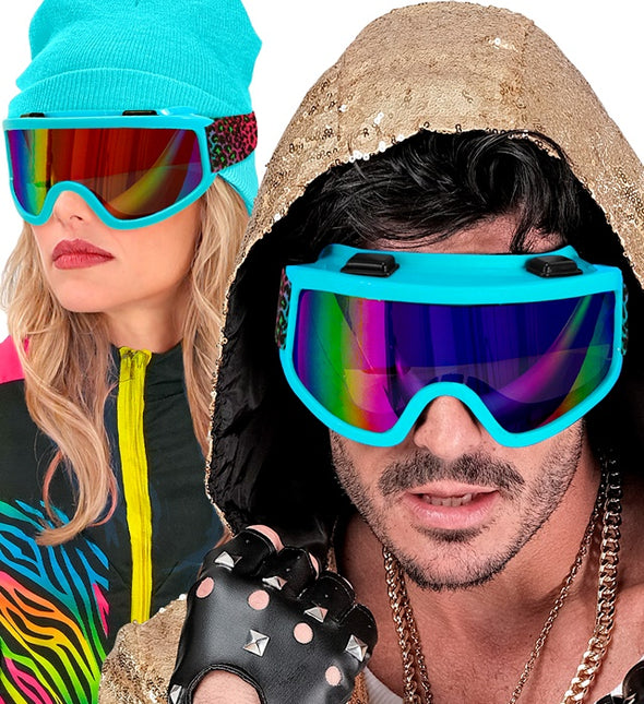 Skibrille 80s Blau Regenbogen Leopard Print