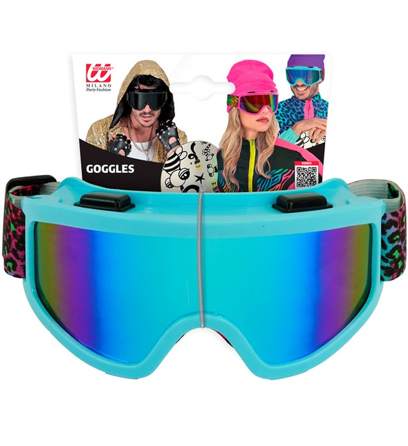 Skibrille 80s Blau Regenbogen Leopard Print