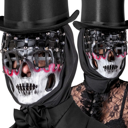 Halloween Maske Schwarz Weiß Skelett Mesh