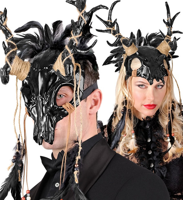 Halloween Maske Stier mit Federn
