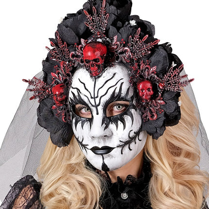 Dia De Los Muertos Maske Schwarz Weiß Schleier