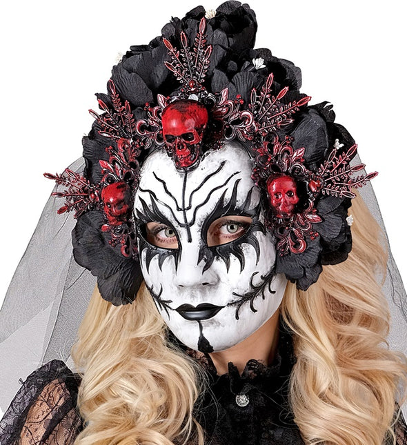 Dia De Los Muertos Maske Schwarz Weiß Schleier