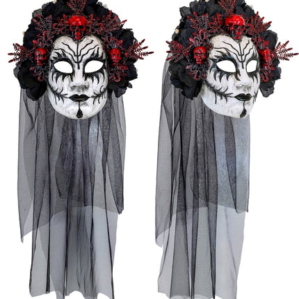 Dia De Los Muertos Maske Schwarz Weiß Schleier