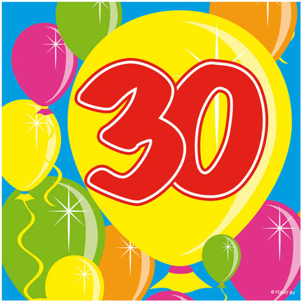 Servietten 30 Jahre Luftballons 25x25cm - 20 Stk